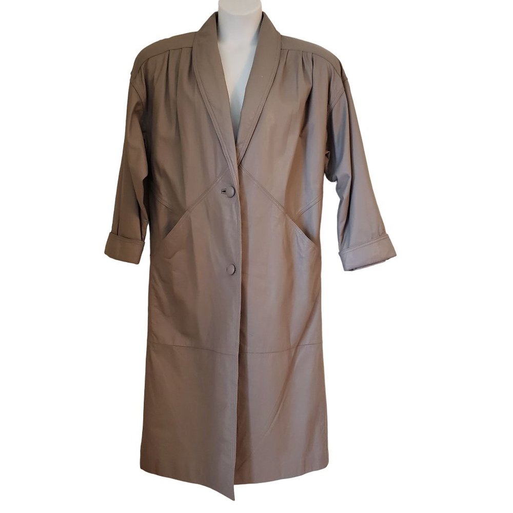 Vintage Jacqueline Ferrar M Beige Leather Trench Coat Oversized Slouch Structure